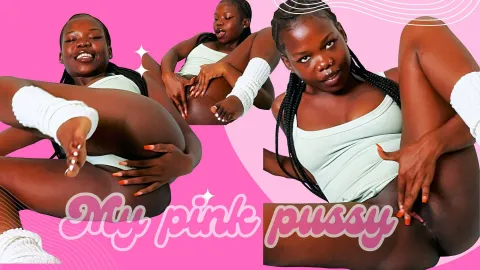 Ebony Babe's Pink Pussy Stretched in Tight Black Bodysuit