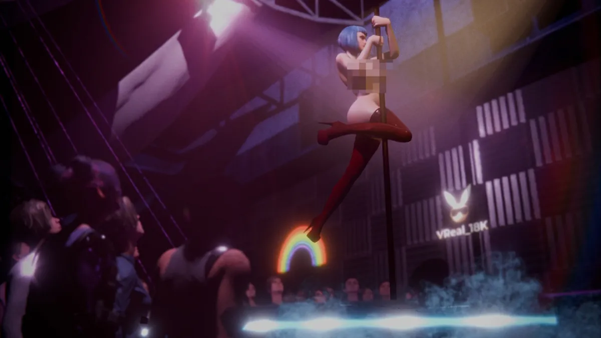 Evelyn Parker's Sizzling Pole Dance: Cyberpunk Babe Bares All