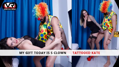 Tattooed Kate's Wild Clown Surprise Fuck in VR