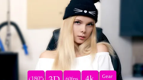 Blonde Teen Samantha Shain Fingers Shaved Pussy in Office VR Fantasy